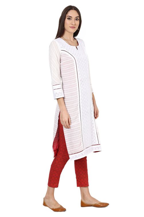 White Straight Dobby Kurta image number 2
