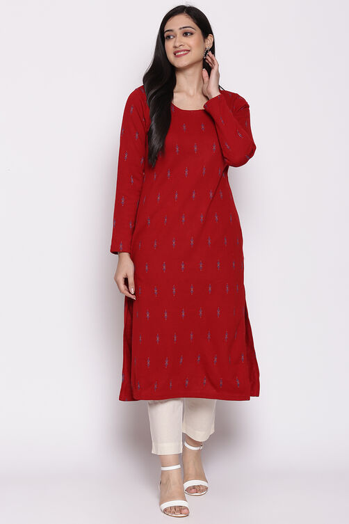 Red Acrylic Straight Kurta image number 0