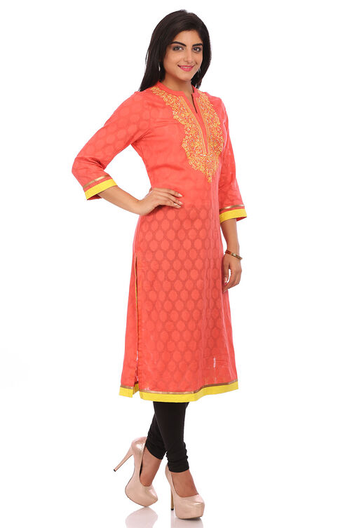 Pink Cotton Kalidar Kurta image number 2