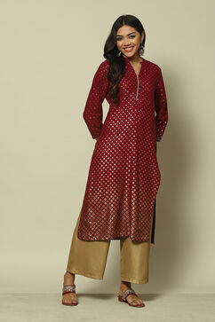 Maroon LIVA Straight Printed Kurta image number 5