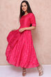 Fuschia Art Silk Kalidar Asymmetric Dress