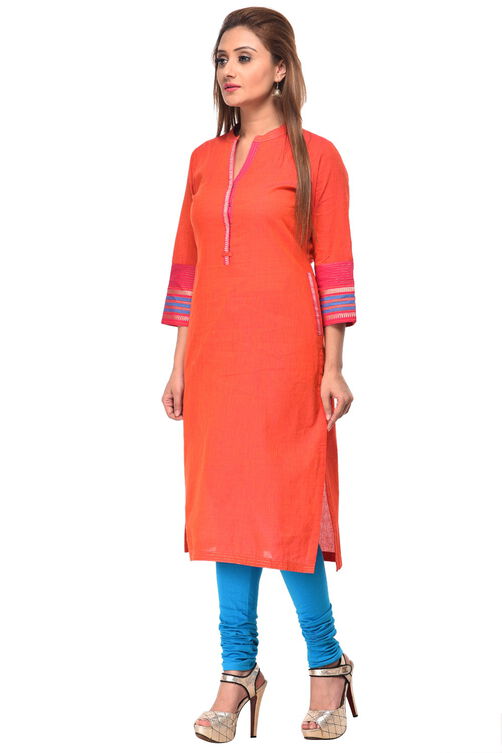 Pink Straight Cotton Kurta image number 1