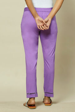 Purple Cotton Blend Slim Pant image number 4