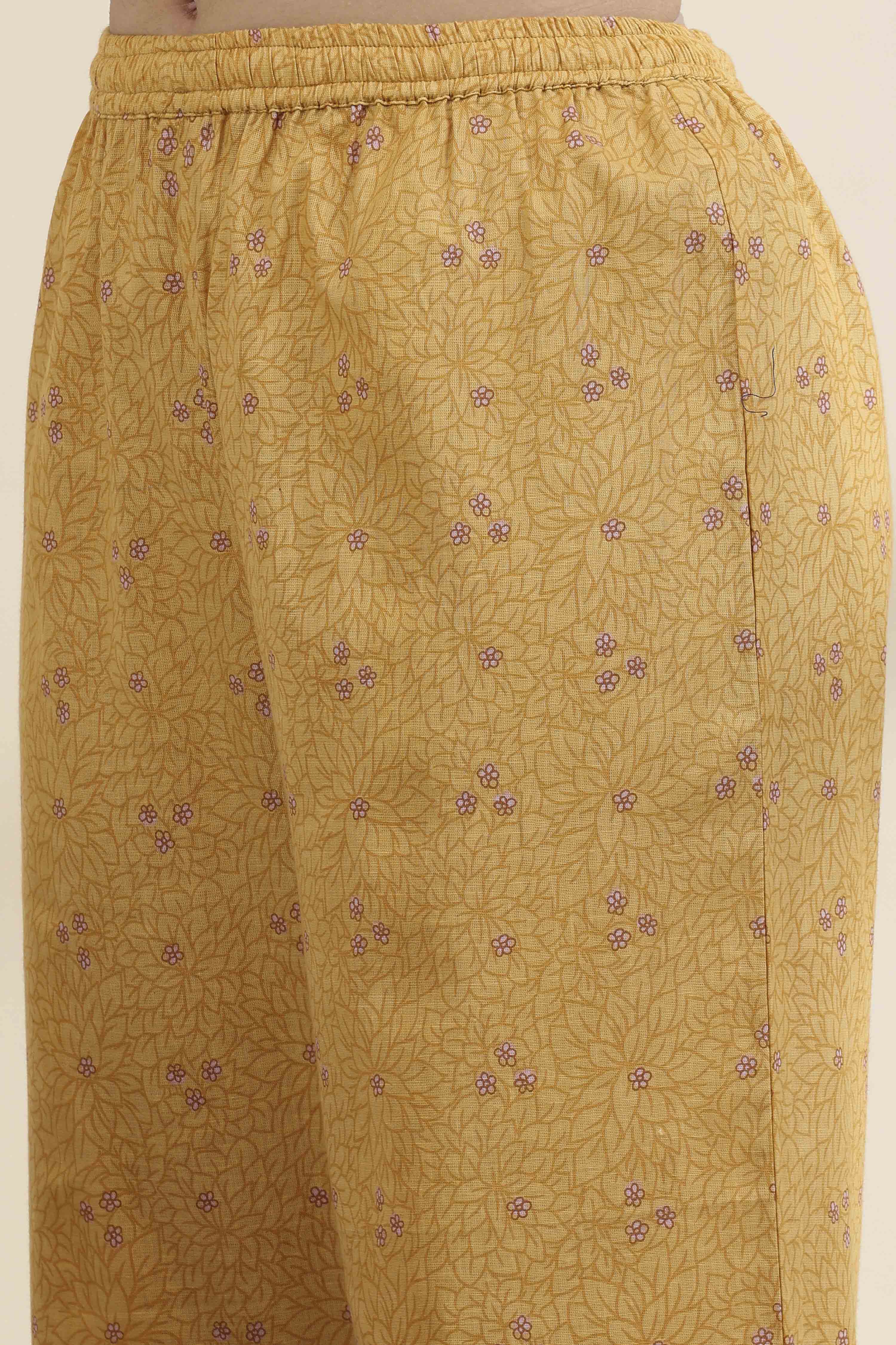 Yellow Cotton Flex Straight Printed Kurta Pants Set image number 2