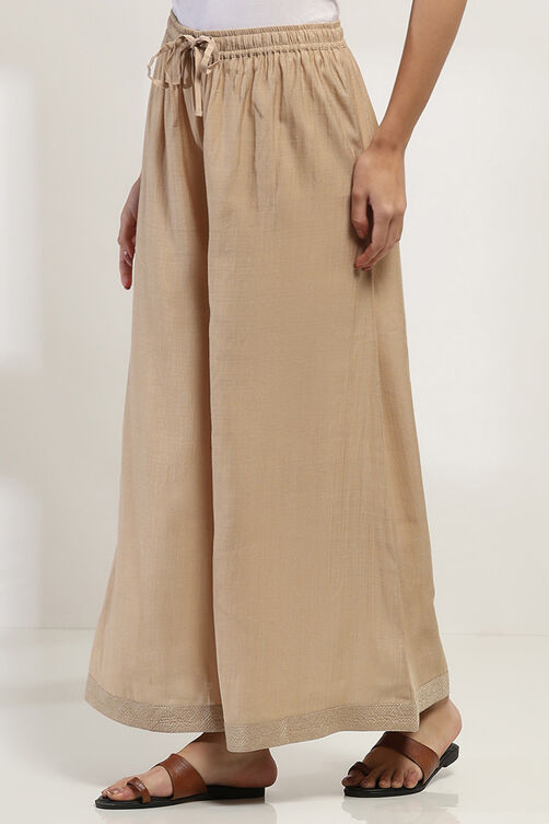 Gold Viscose Blend Palazzos image number 2