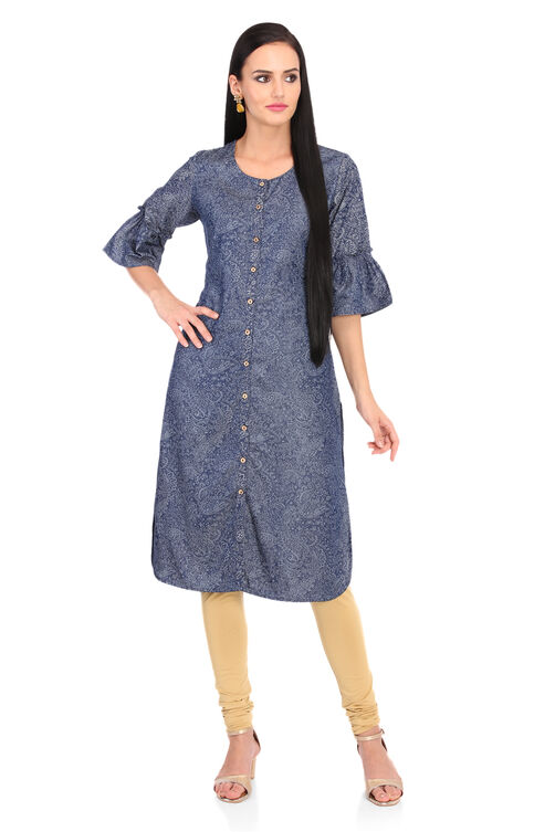 Indigo Straight Cotton Kurta image number 4