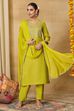 Lime Viscose Blend Straight Printed Suit Set image number 4