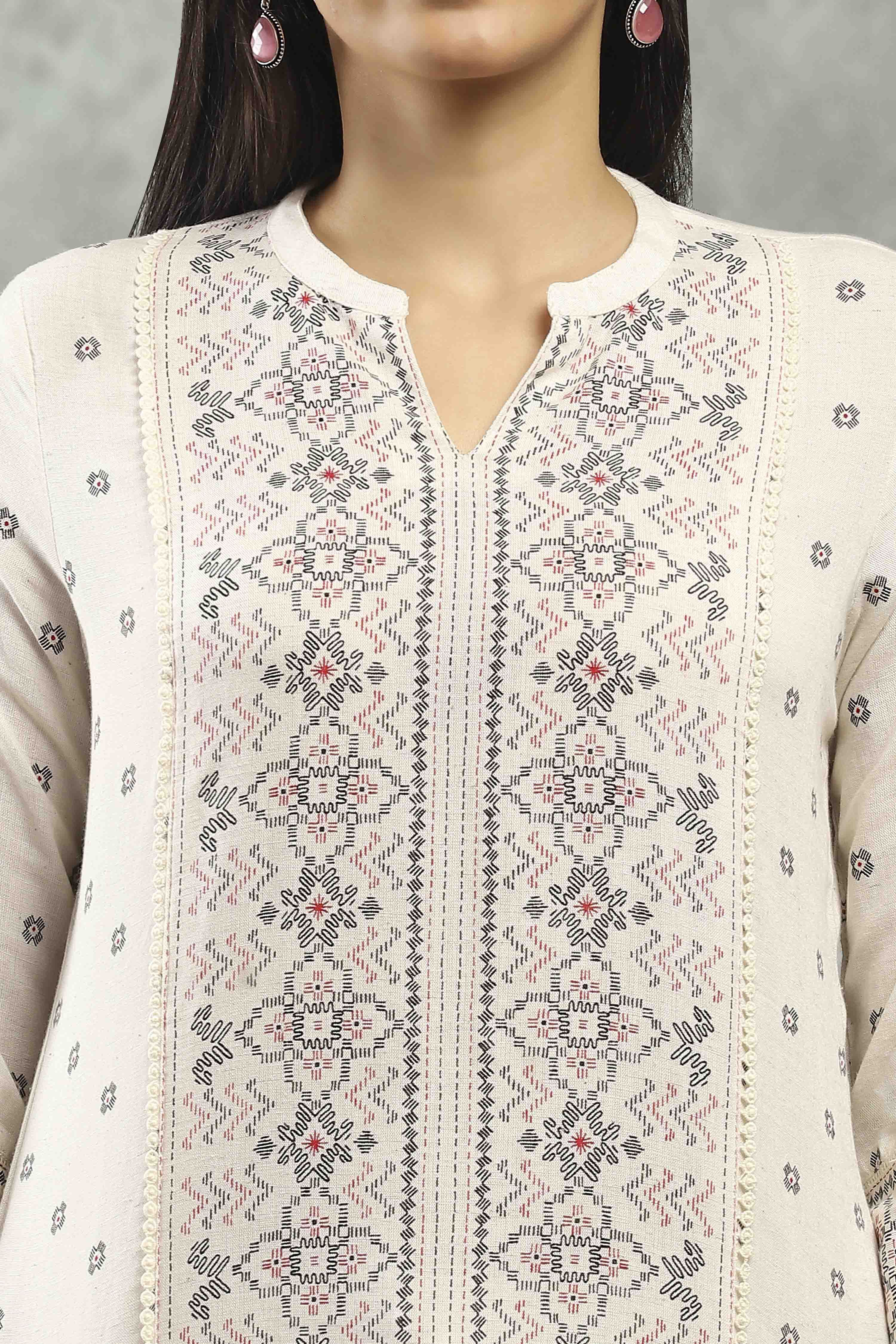 Off White Polyester Straight Kurta Pants Set image number 1