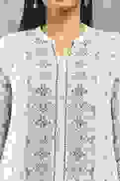 Off White Polyester Straight Kurta Pants Set image number 1