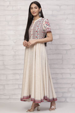 Off White Poly Cotton Flared Dress image number 2