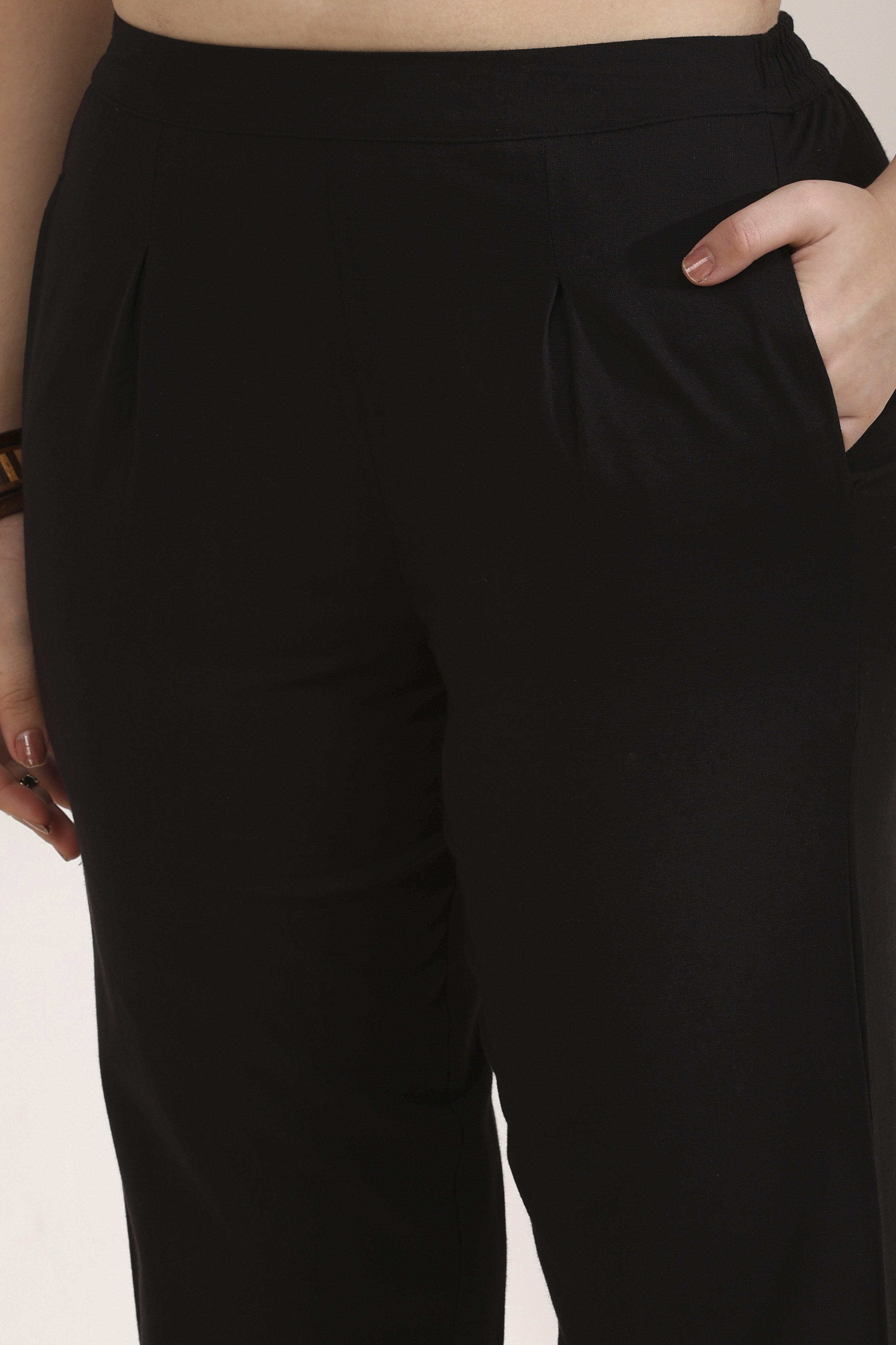 Black Cotton Blend Straight Pants image number 1