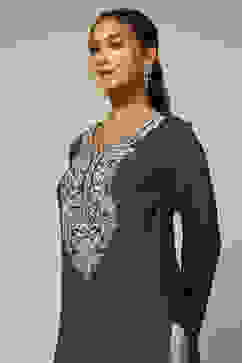 Grey Acrylic Straight Kurta image number 6