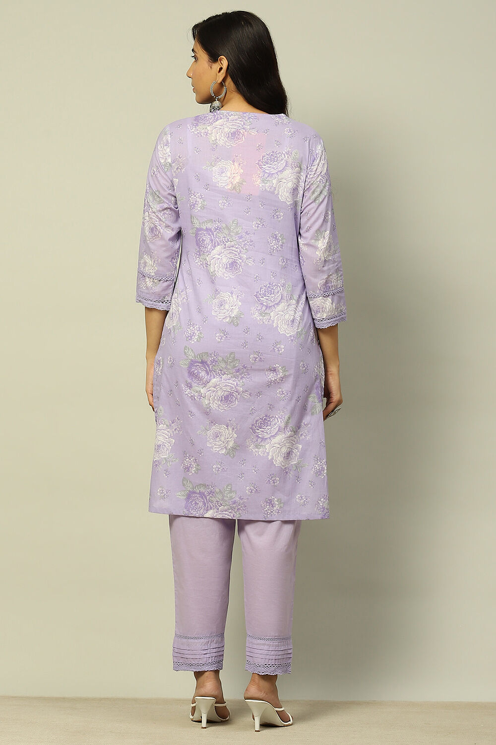Lilac Cotton Printed Straight Suit Set image number 4
