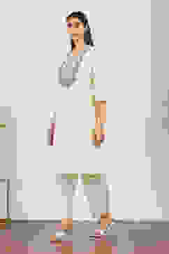 White Cotton Blend Cotton Flex Kurta Pants Set image number 3