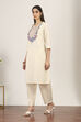 White Cotton Blend Cotton Flex Kurta Pants Set image number 3