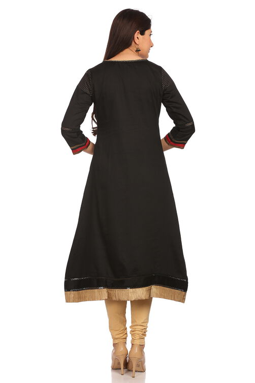 Black Cotton A-Line Kurta image number 3