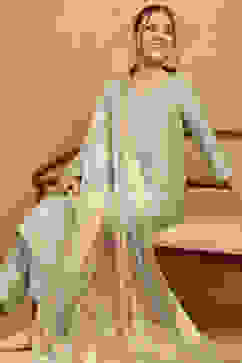 Green Viscose Blend Embroidered Straight Suit Set image number 7