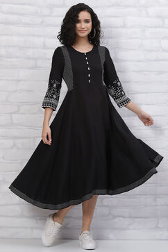 Black Viscose Schiffli Anarkali Kurta Dress image number 0