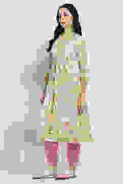 Yellow Cotton Printed Kalidar Kurta image number 2