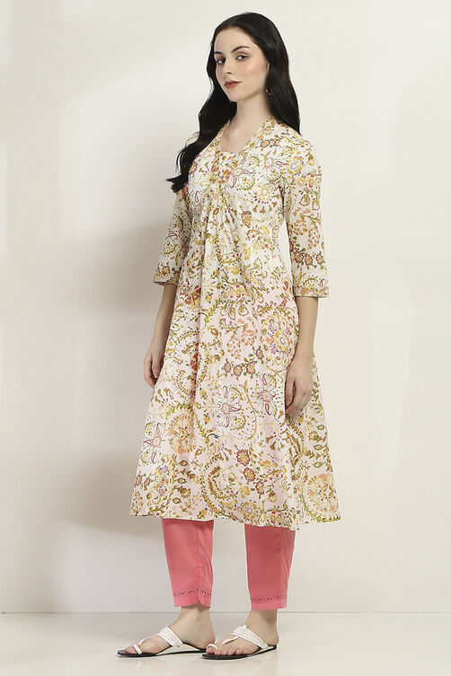 Yellow Cotton Kalidar Kurta image number 2