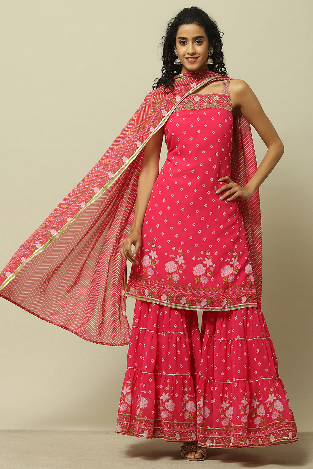Pink Poly Georgette Straight Kurta & Garara Suit Set image number 0