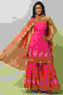Pink Poly Georgette Straight Kurta & Garara Suit Set image number 0