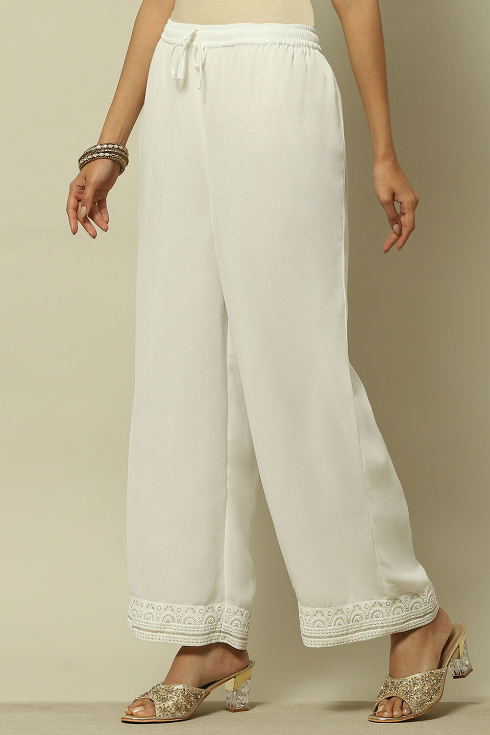 Blue Poly Georgette Solid Straight Fit Palazzo image number 2