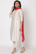 Off White Viscose Straight Suit Set image number 2