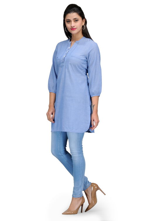 Blue Cotton Straight Kurti image number 2