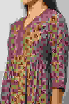 Red Viscose Muslin Printed Tiered Dress image number 1