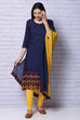 Indigo And Mustard Cotton Dupatta image number 2