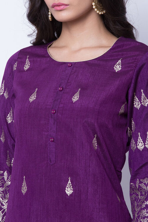 Purple Polyester Dupioni Straight Kurta image number 1