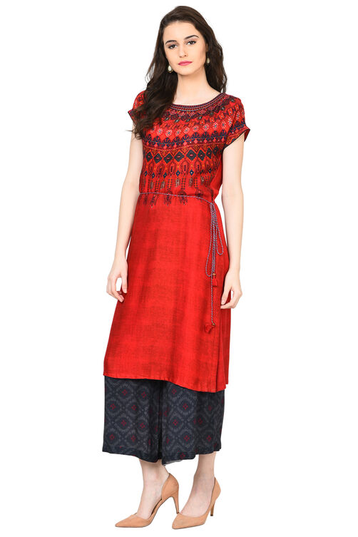 Red Straight Viscose Kurta image number 2