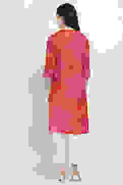 Orange Cotton Floral Straight Kurta image number 3