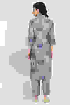 Purple Printed Straight Suit Set image number 4