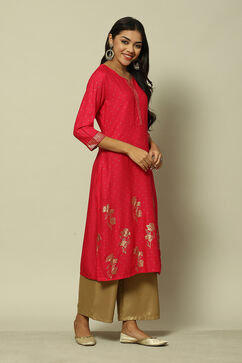 Pink LIVA Straight Printed Kurta image number 3