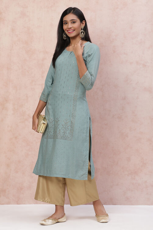 Grey LIVA Straight Kurta image number 0