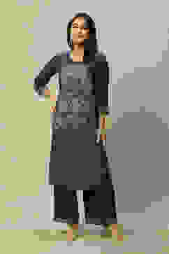 Blue LIVA Straight Printed Kurta Palazzo Suit Set image number 0