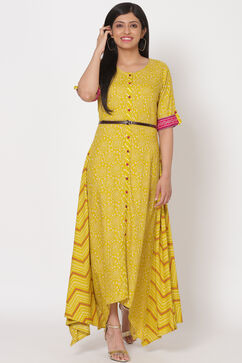Lime Green Viscose And Rayon Asymmetric Dress image number 0
