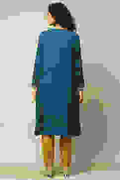Teal Blue Acrylic Solid Kurta image number 3