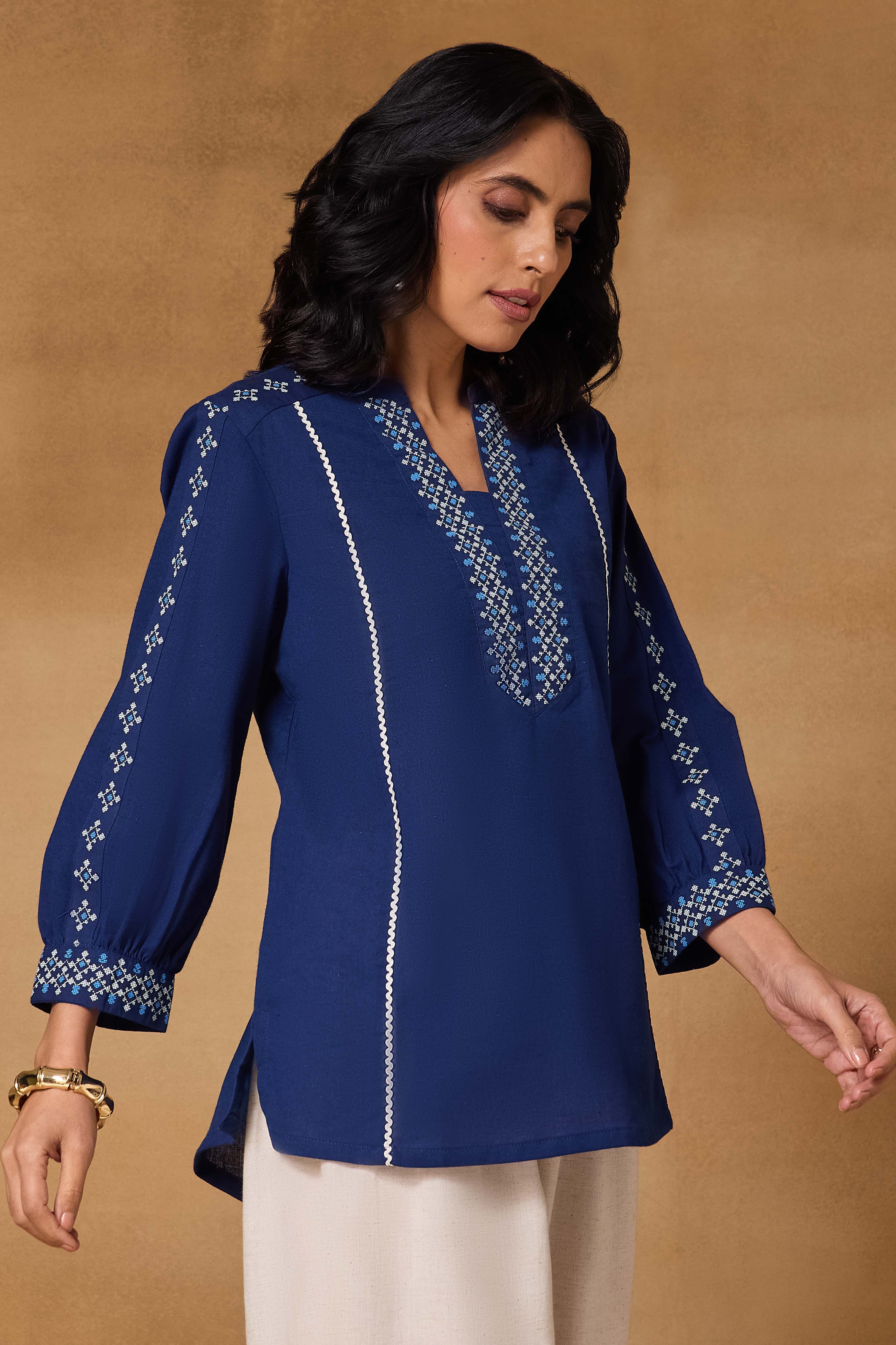 Indigo Cotton Flex Regular Printed Top image number 6