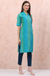 Turquoise Art Silk Straight Kurta image number 3