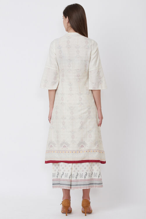 Ecru Cotton And Flex A Line Kurta image number 4
