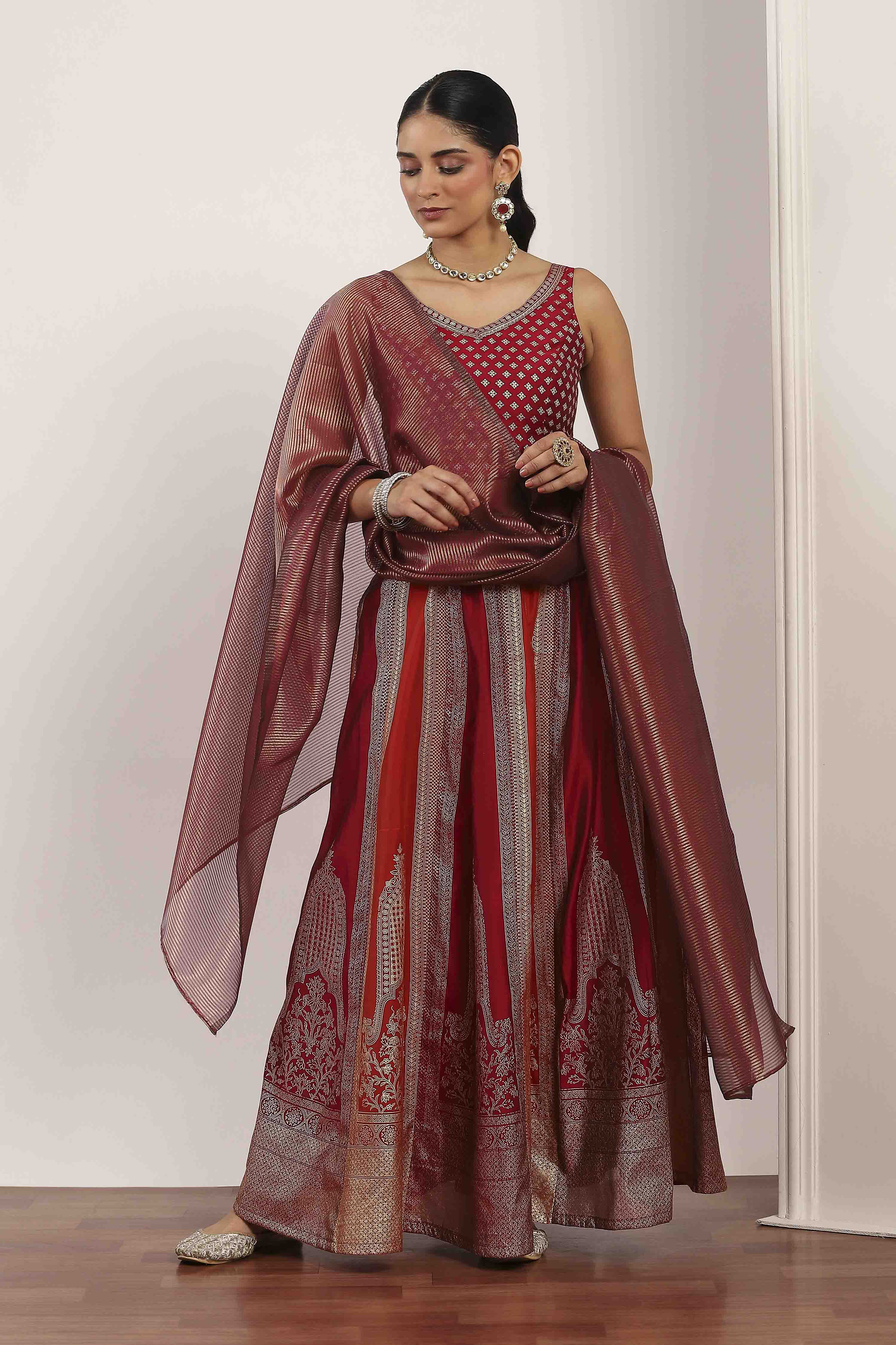 Pink Polyester Kalidar Lehenga Set image number 0