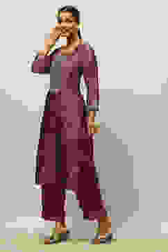 Purple Poly Georgette Straight Printed Kurta Palazzo Suit Set image number 3