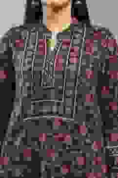 Black Polyester Printed Straight Suit Set image number 1