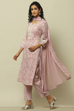 Lavender Poly Chiffon Straight Suit Set image number 4