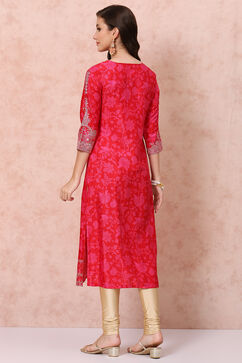 Pink LIVA Straight Kurta image number 4