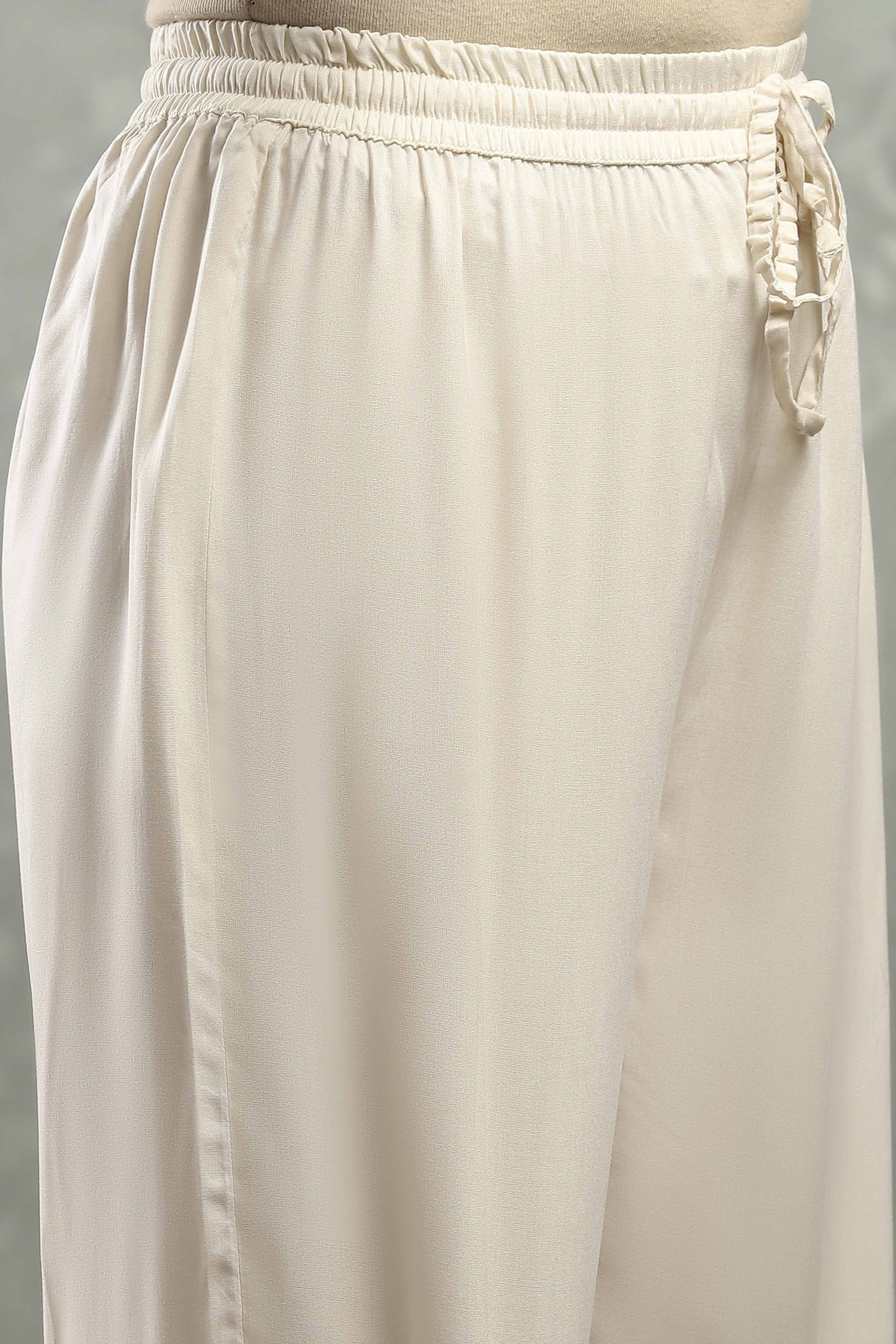 Off White Viscose Straight Kurta Pants Set image number 2