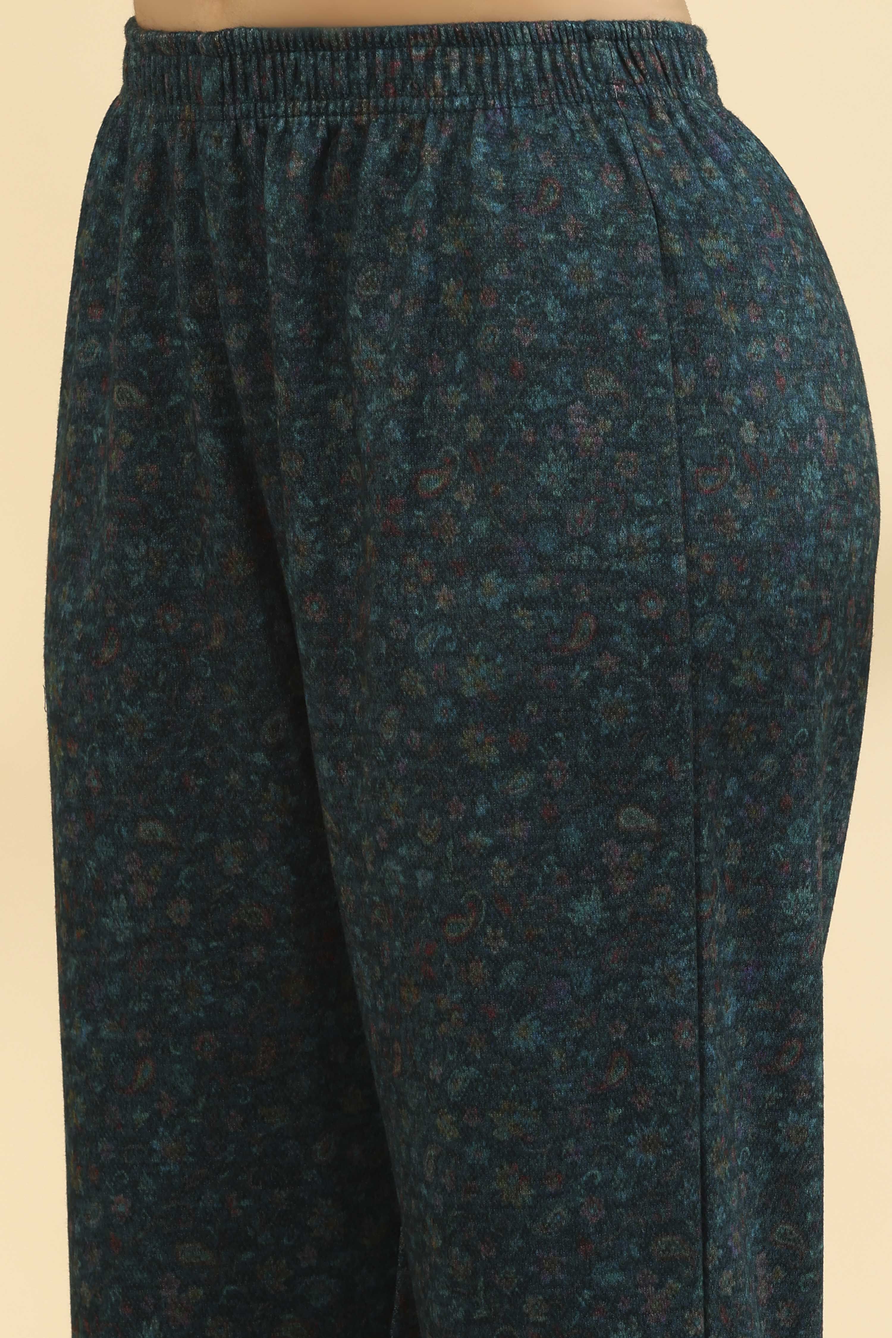 Teal Acrylic Straight Printed Kurta Pants Set image number 2